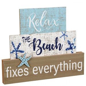 NWT Michael’s Stock Tabletop Wood Decor Signs Rustic Beach Ocean Style Art Decor